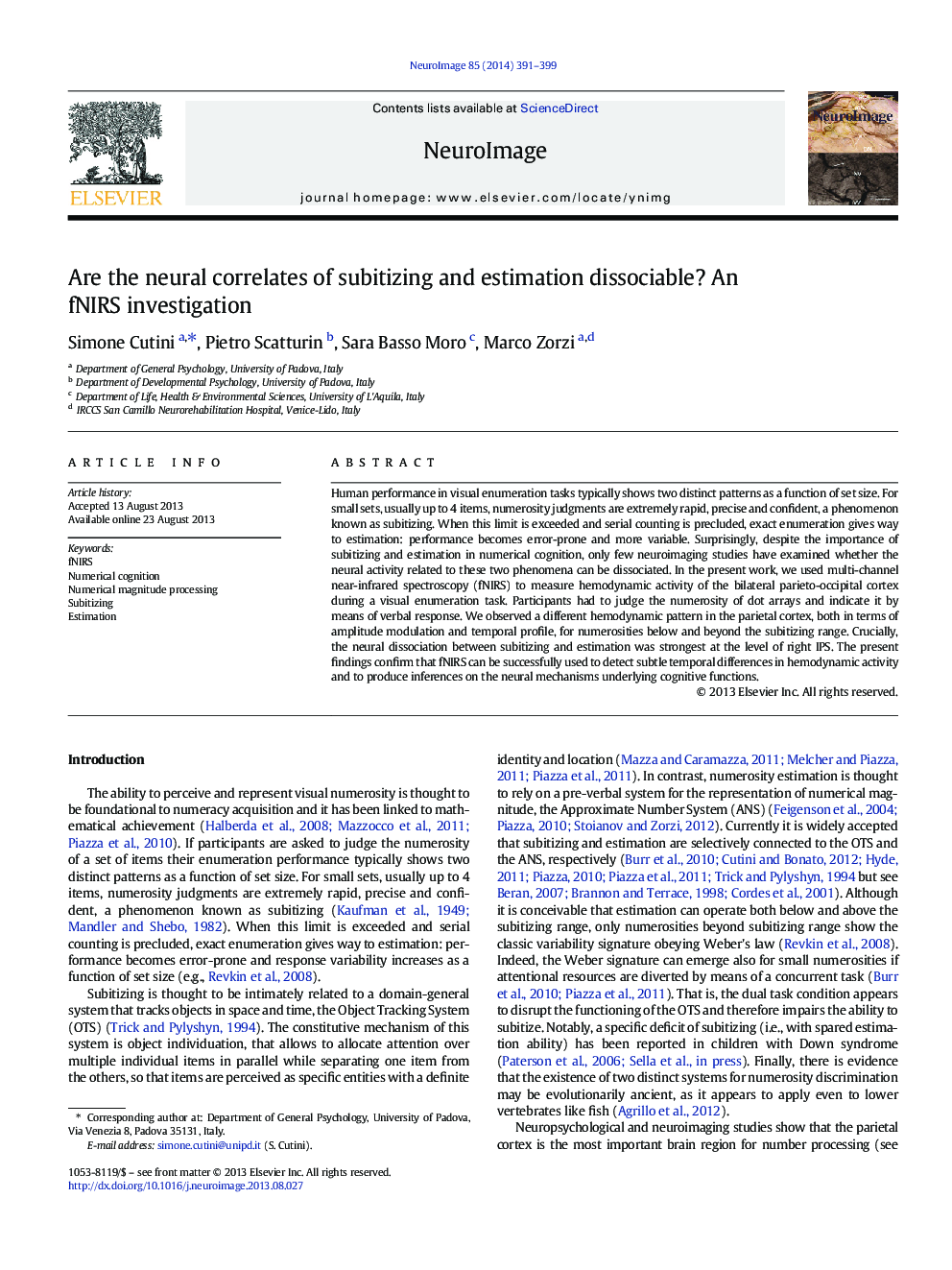 Are the neural correlates of subitizing and estimation dissociable? An fNIRS investigation