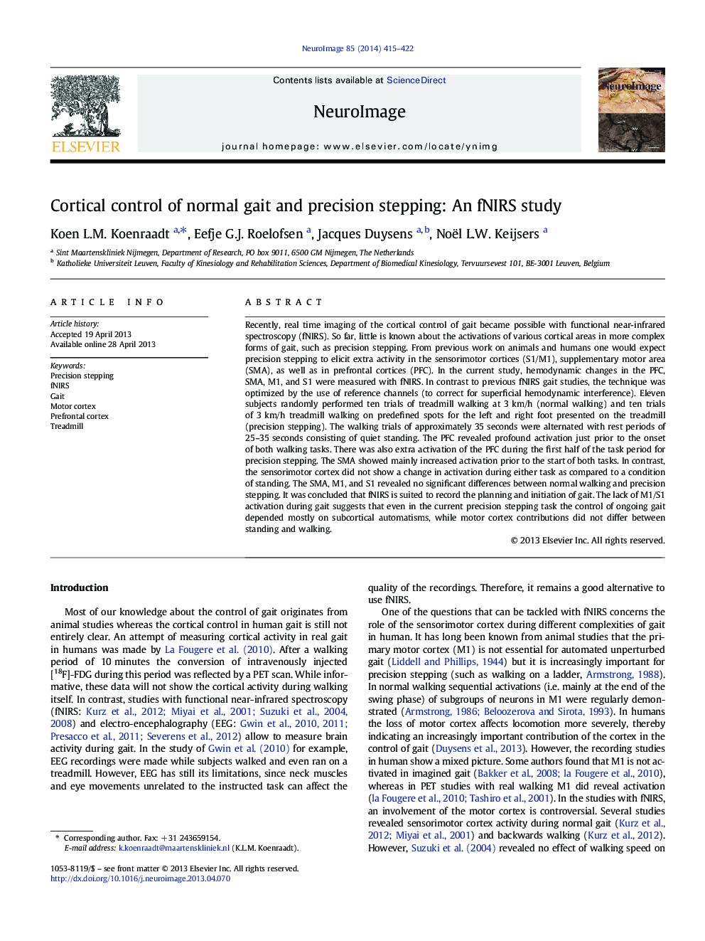 Cortical control of normal gait and precision stepping: An fNIRS study