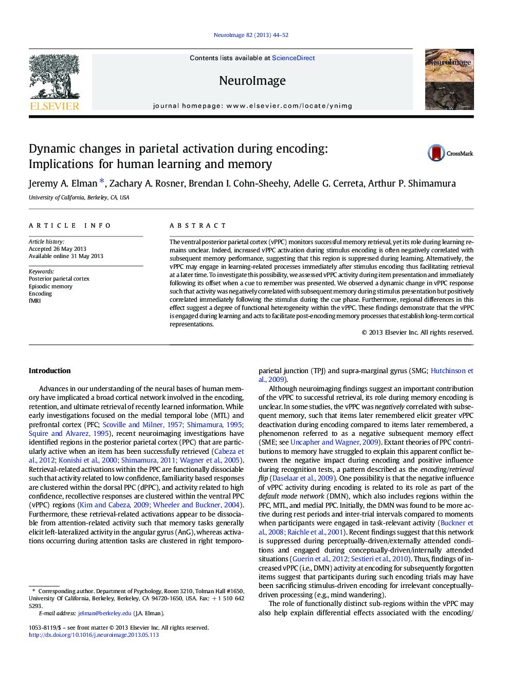 Dynamic changes in parietal activation during encoding: Implications for human learning and memory