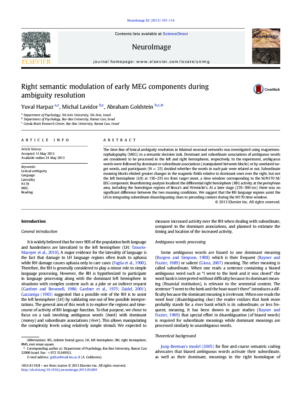 Right semantic modulation of early MEG components during ambiguity resolution