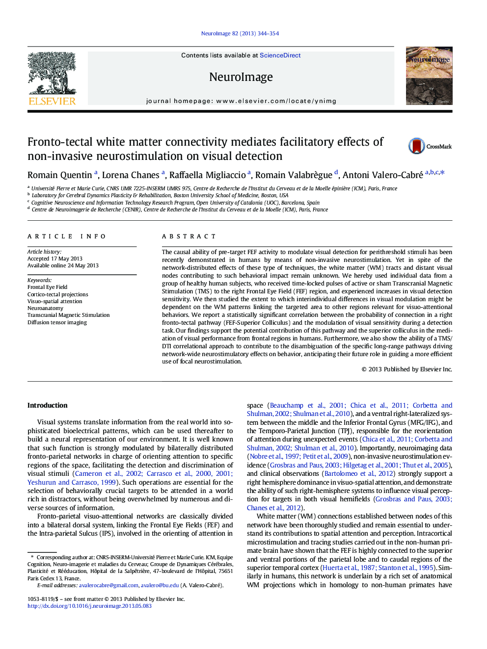 Fronto-tectal white matter connectivity mediates facilitatory effects of non-invasive neurostimulation on visual detection