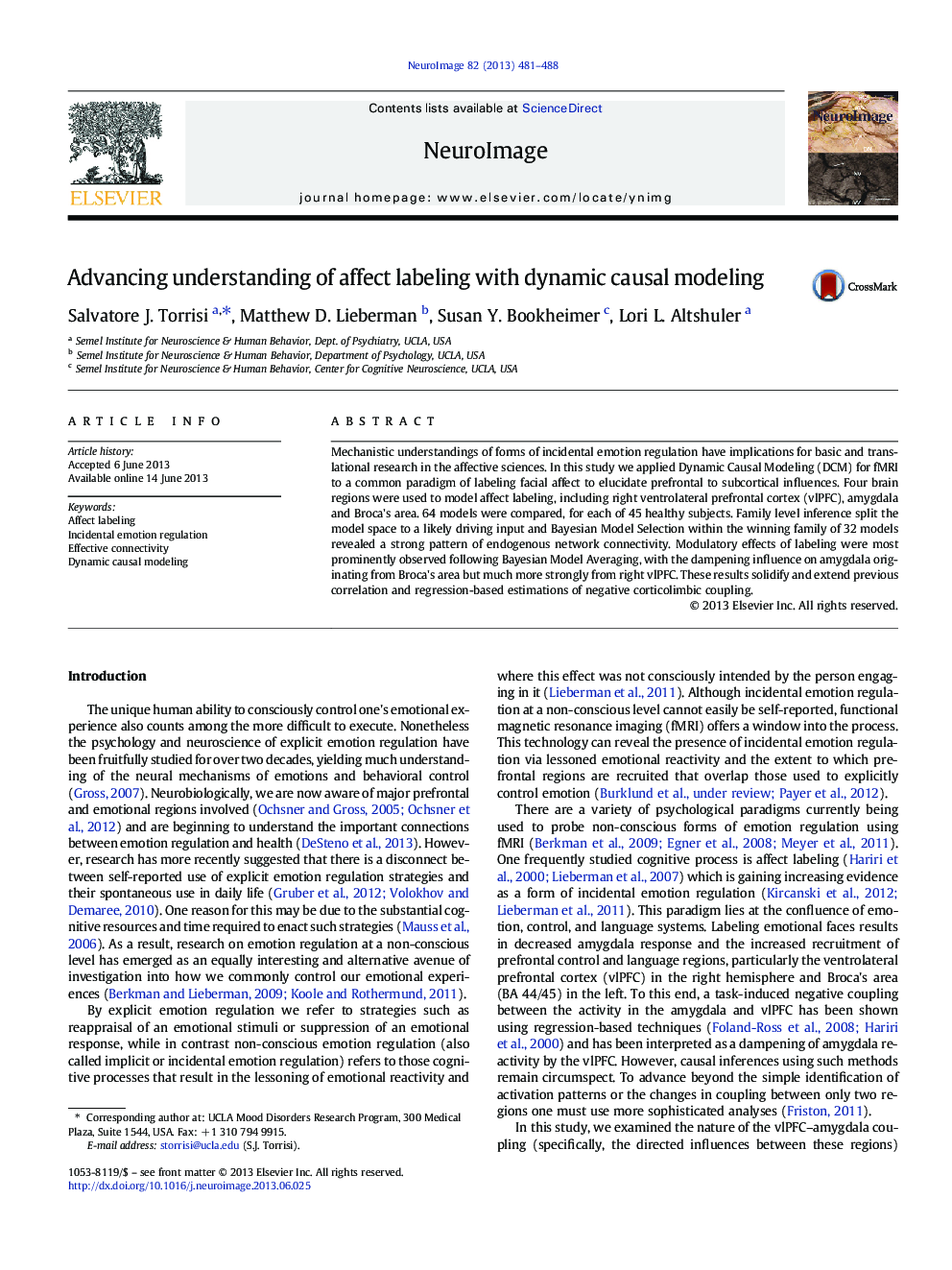 Advancing understanding of affect labeling with dynamic causal modeling