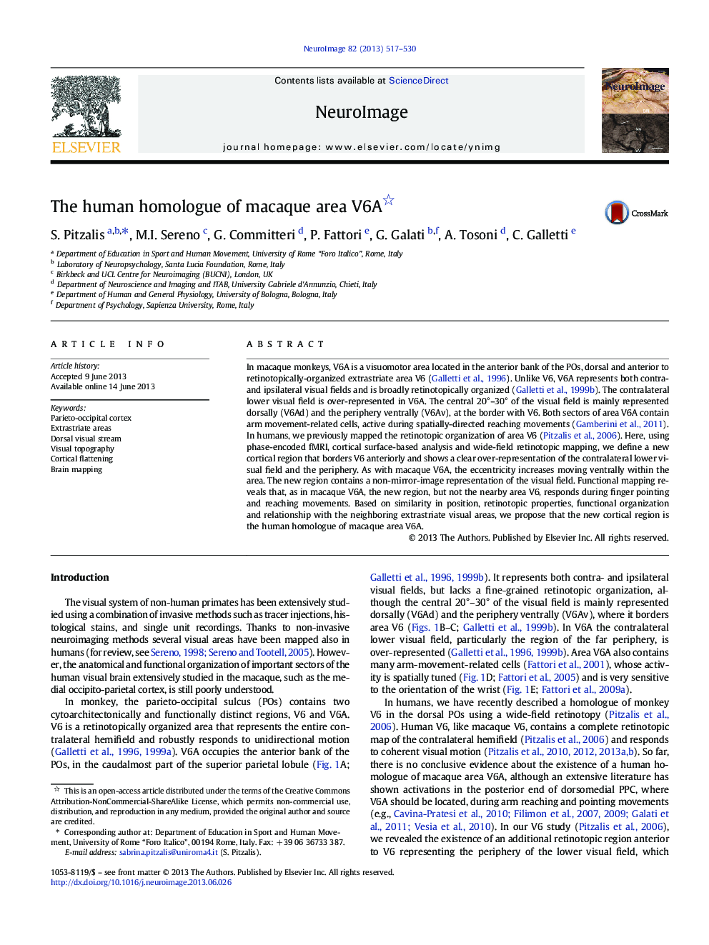 The human homologue of macaque area V6A