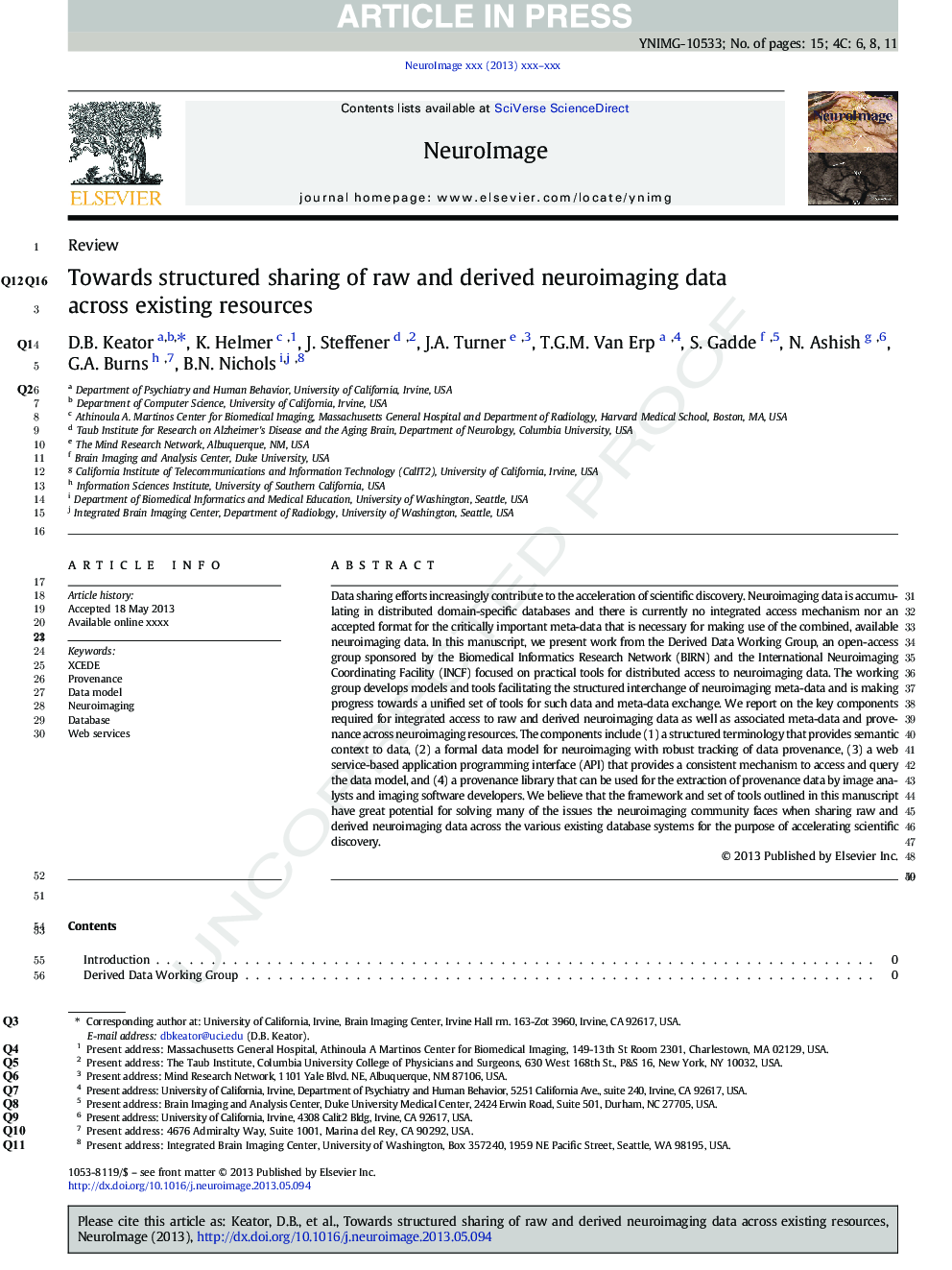 Towards structured sharing of raw and derived neuroimaging data across existing resources