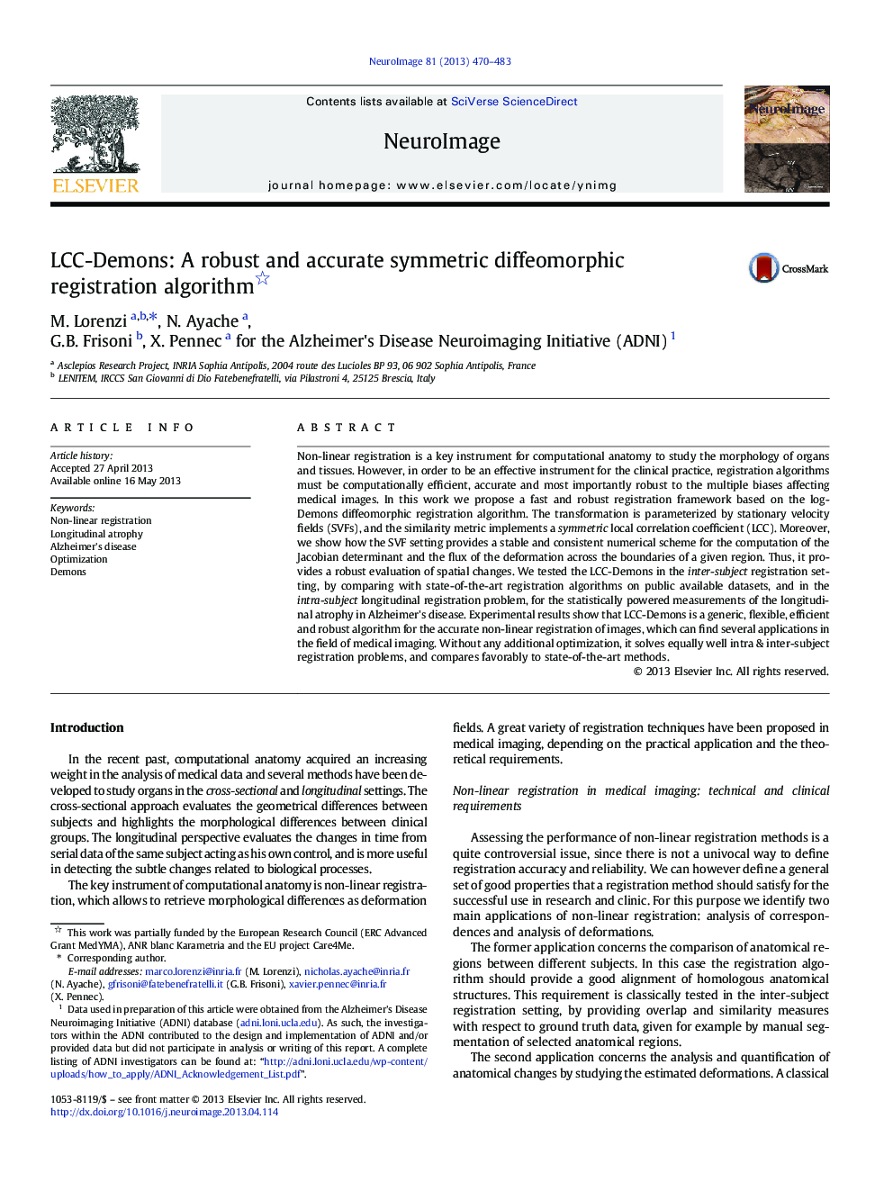 LCC-Demons: A robust and accurate symmetric diffeomorphic registration algorithm