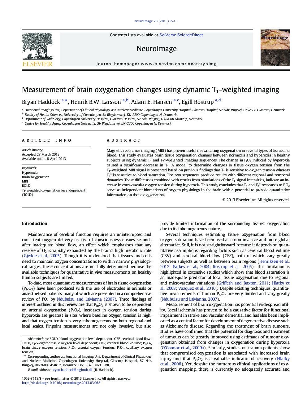 Measurement of brain oxygenation changes using dynamic T1-weighted imaging