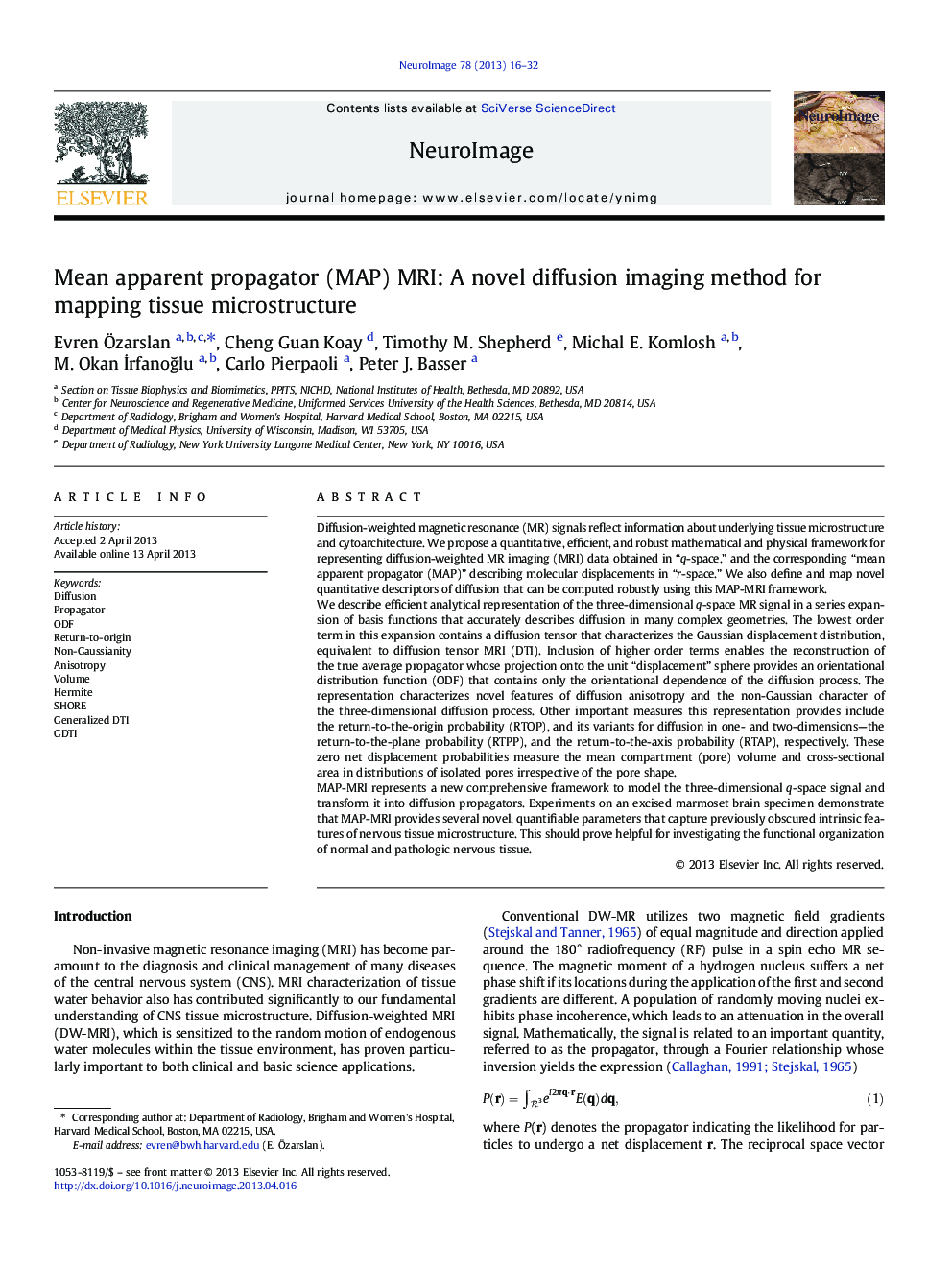 Mean apparent propagator (MAP) MRI: A novel diffusion imaging method for mapping tissue microstructure