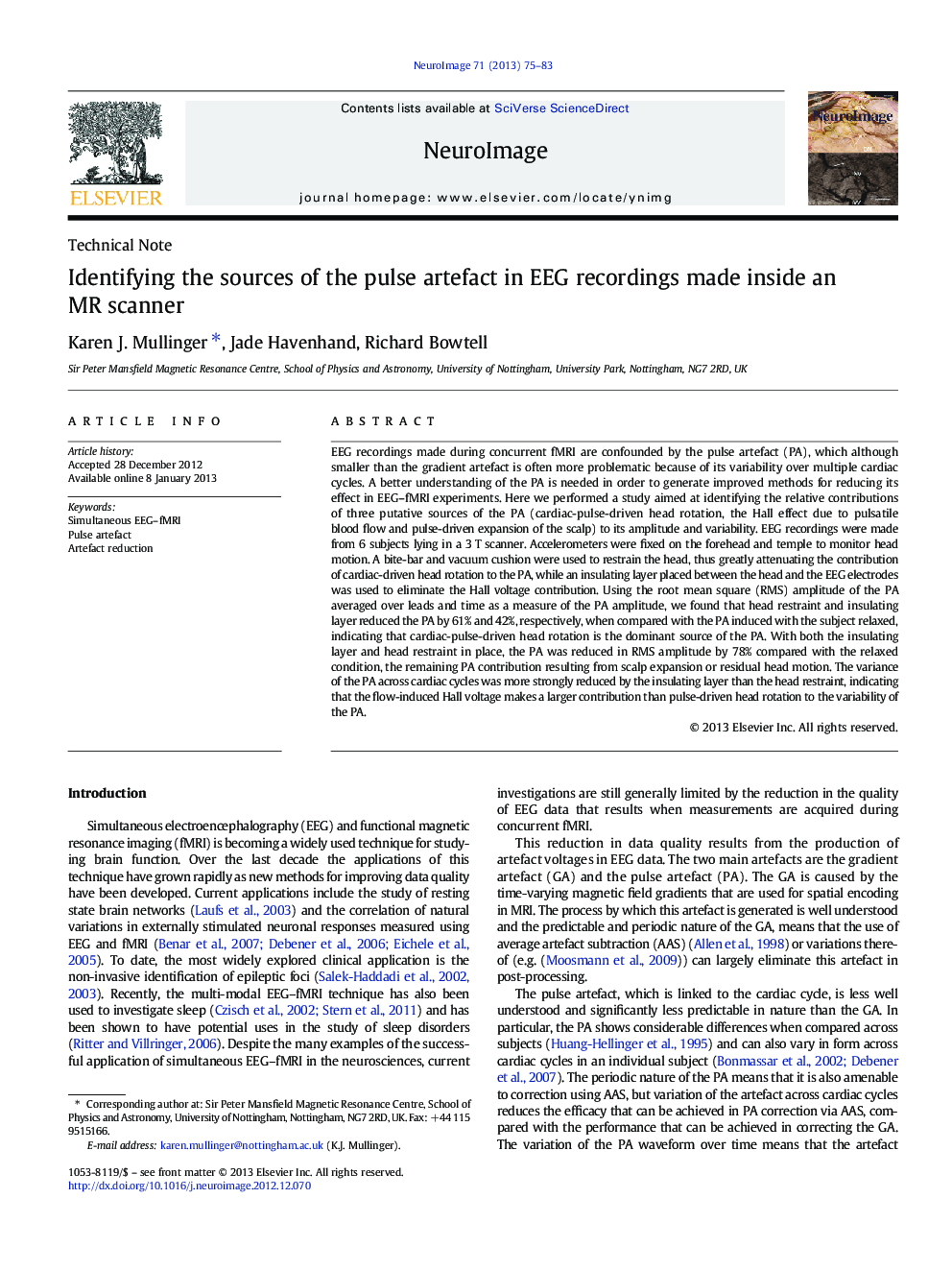 Identifying the sources of the pulse artefact in EEG recordings made inside an MR scanner