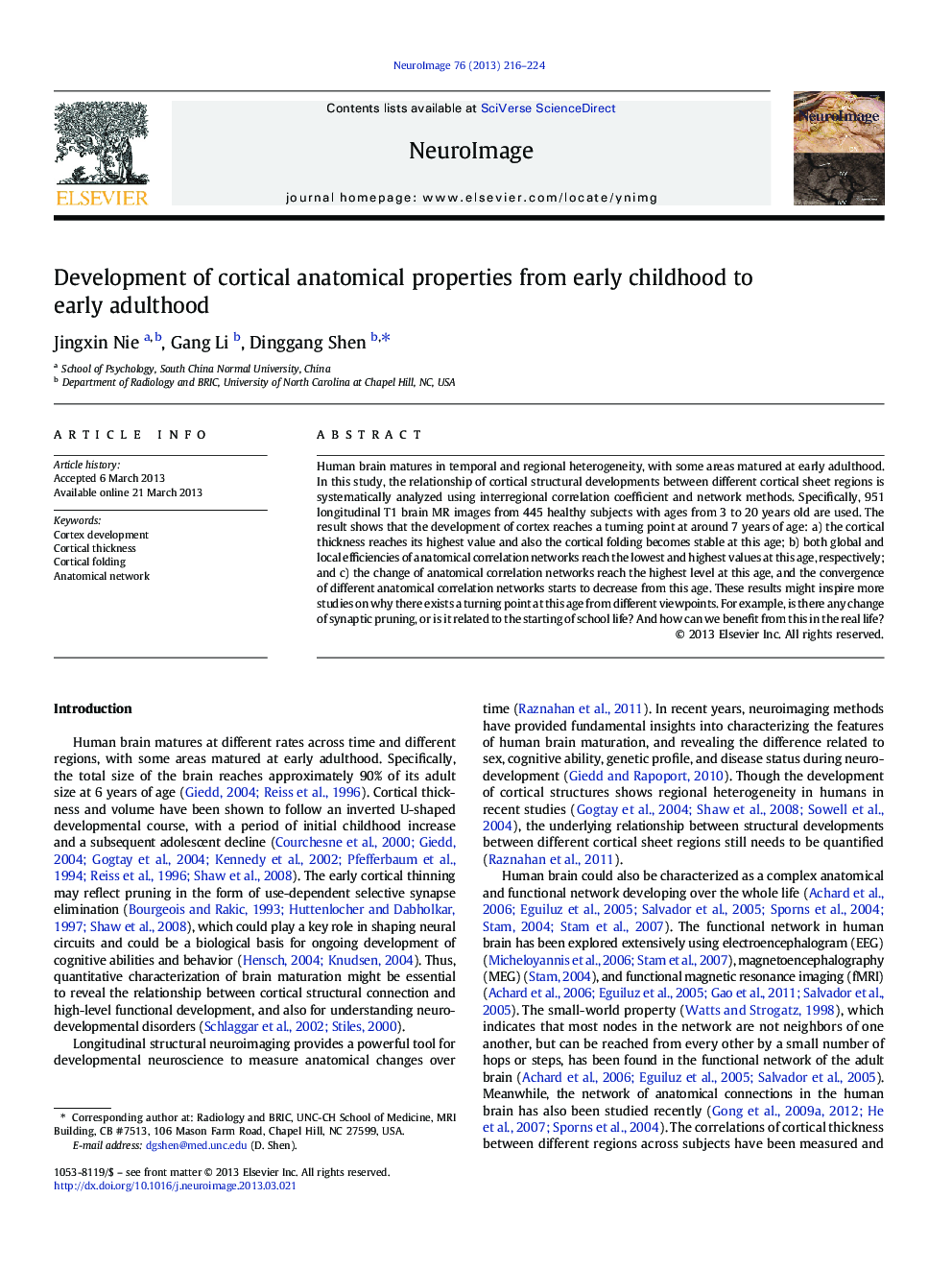 Development of cortical anatomical properties from early childhood to early adulthood