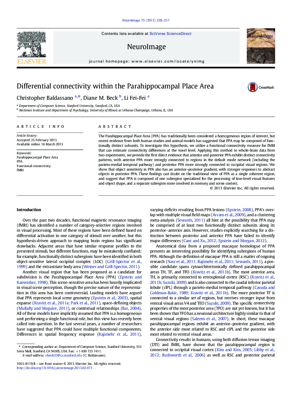 Differential connectivity within the Parahippocampal Place Area