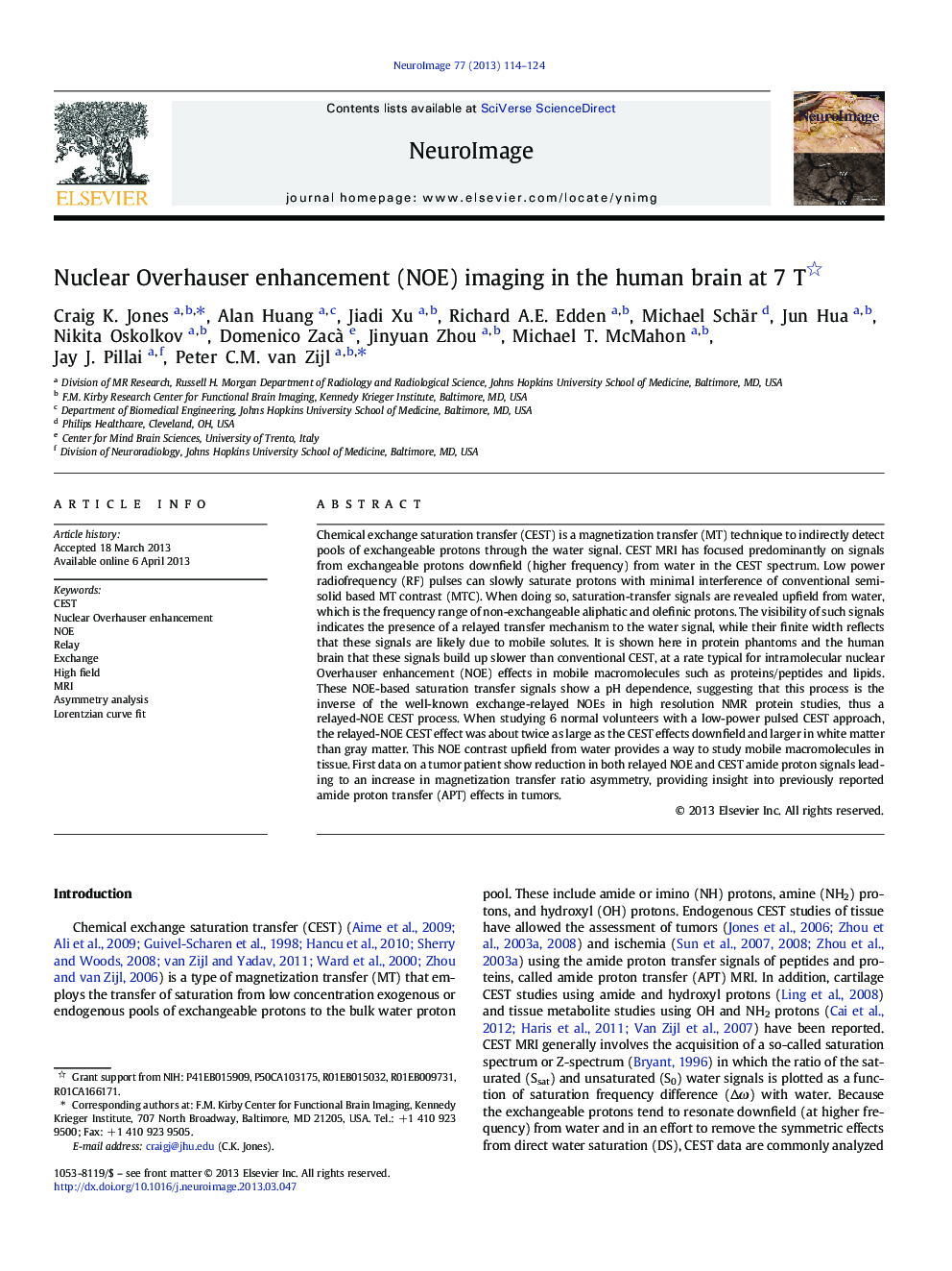 Nuclear Overhauser enhancement (NOE) imaging in the human brain at 7Â T