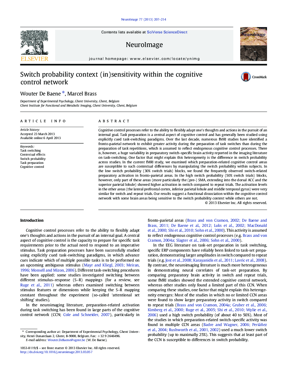 Switch probability context (in)sensitivity within the cognitive control network