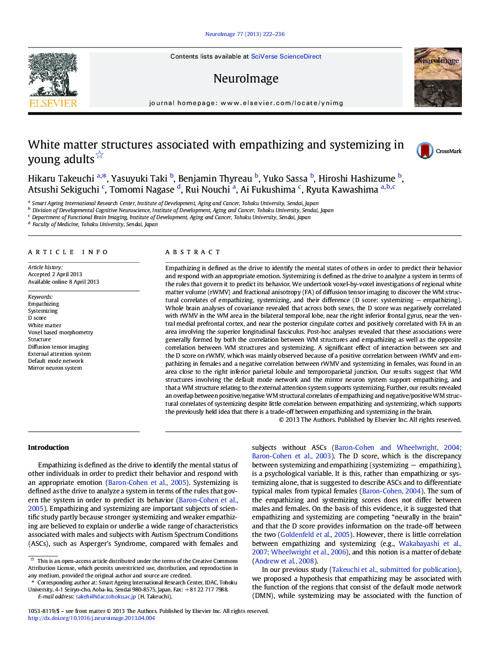 White matter structures associated with empathizing and systemizing in young adults