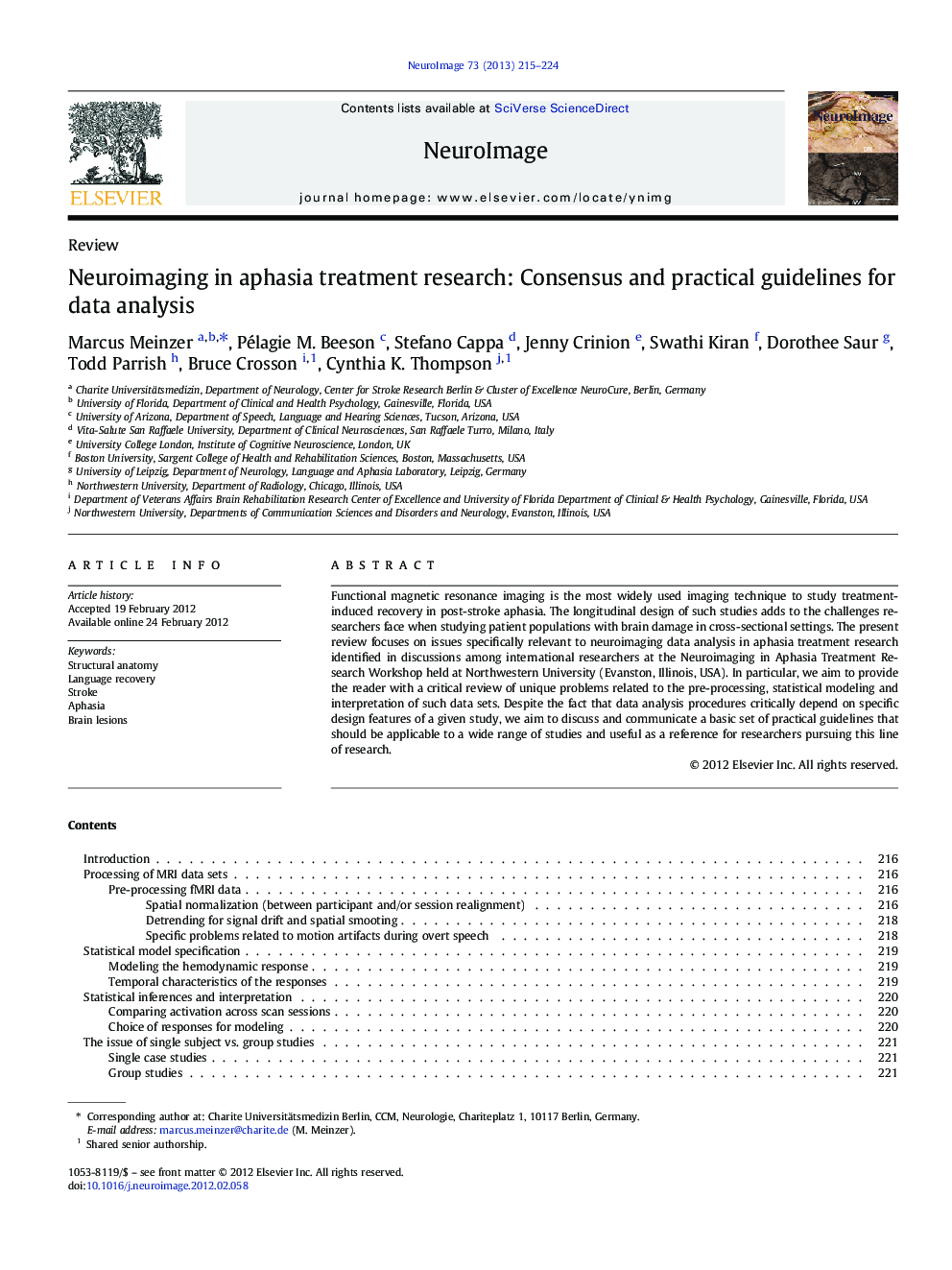 Neuroimaging in aphasia treatment research: Consensus and practical guidelines for data analysis