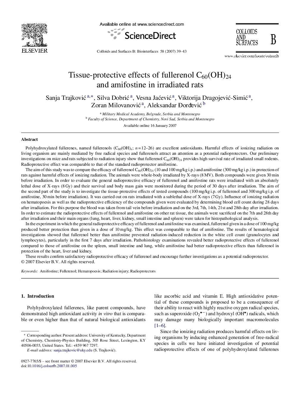 Tissue-protective effects of fullerenol C60(OH)24 and amifostine in irradiated rats