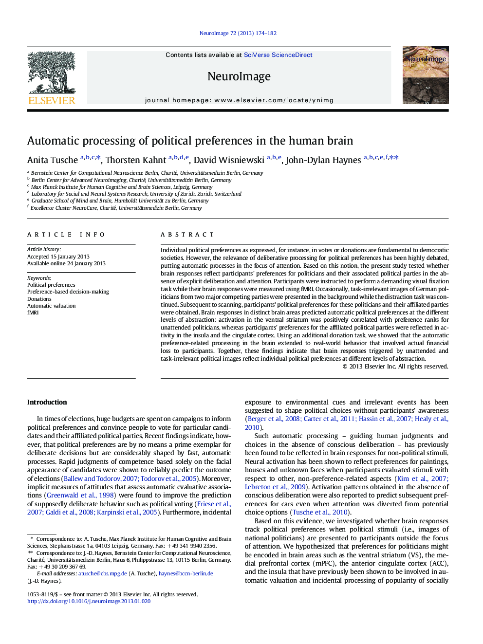 Automatic processing of political preferences in the human brain