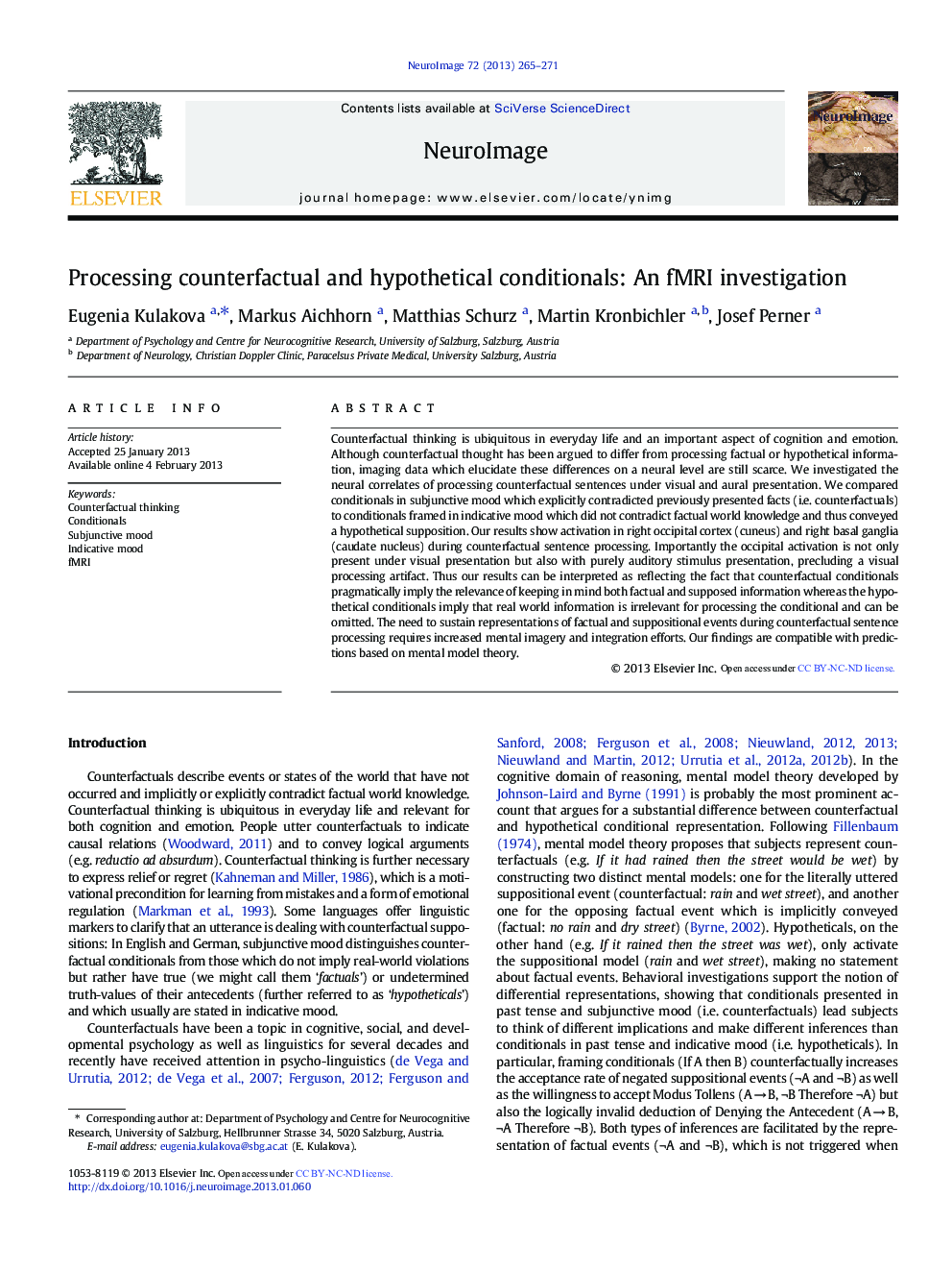 Processing counterfactual and hypothetical conditionals: An fMRI investigation