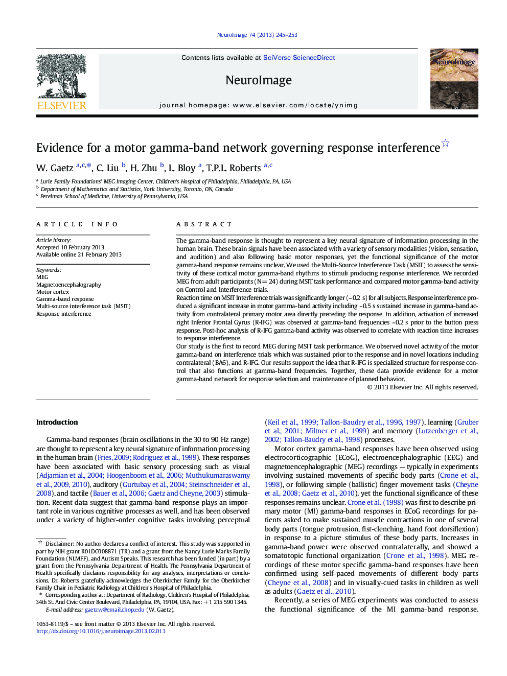 Evidence for a motor gamma-band network governing response interference