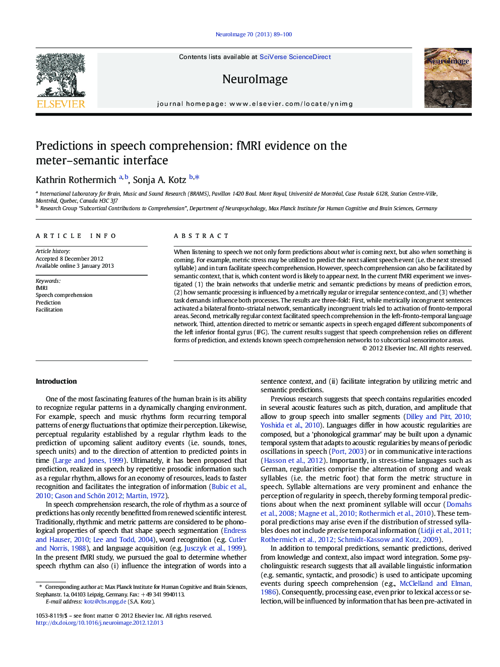 Predictions in speech comprehension: fMRI evidence on the meter-semantic interface