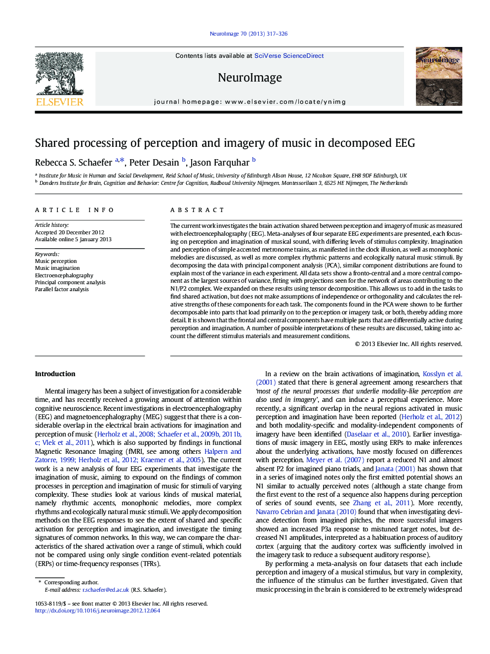 Shared processing of perception and imagery of music in decomposed EEG