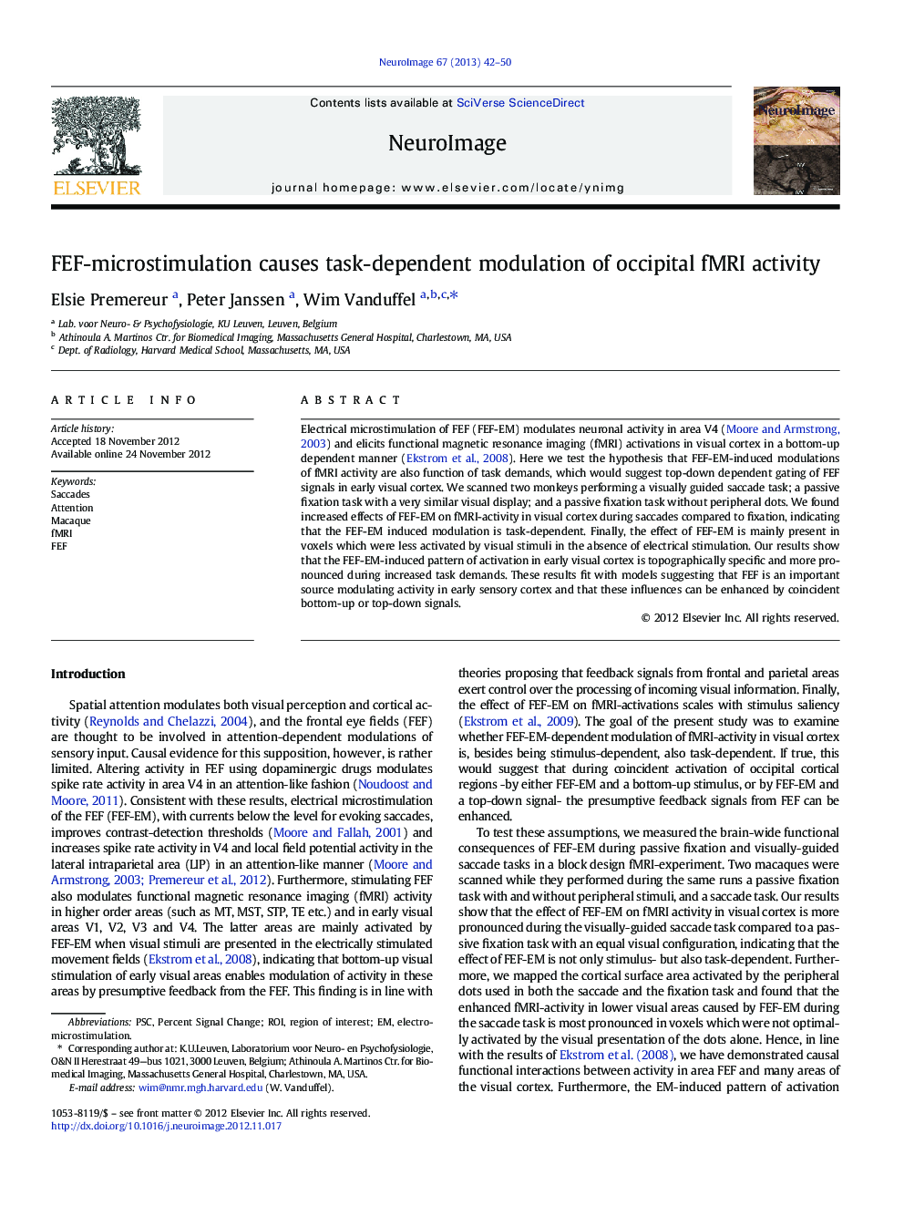 FEF-microstimulation causes task-dependent modulation of occipital fMRI activity