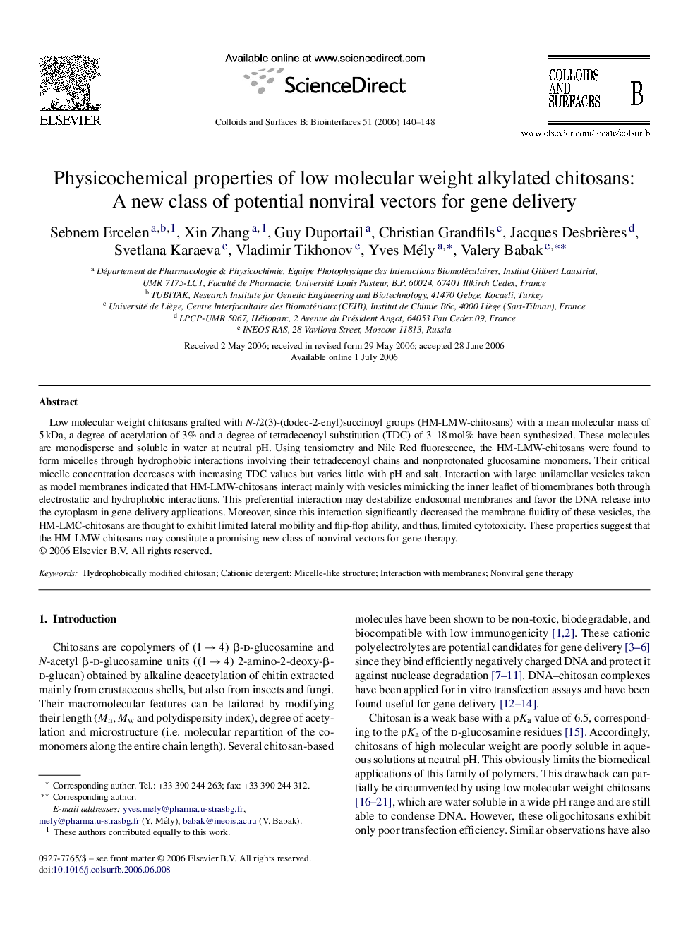 Physicochemical properties of low molecular weight alkylated chitosans: A new class of potential nonviral vectors for gene delivery