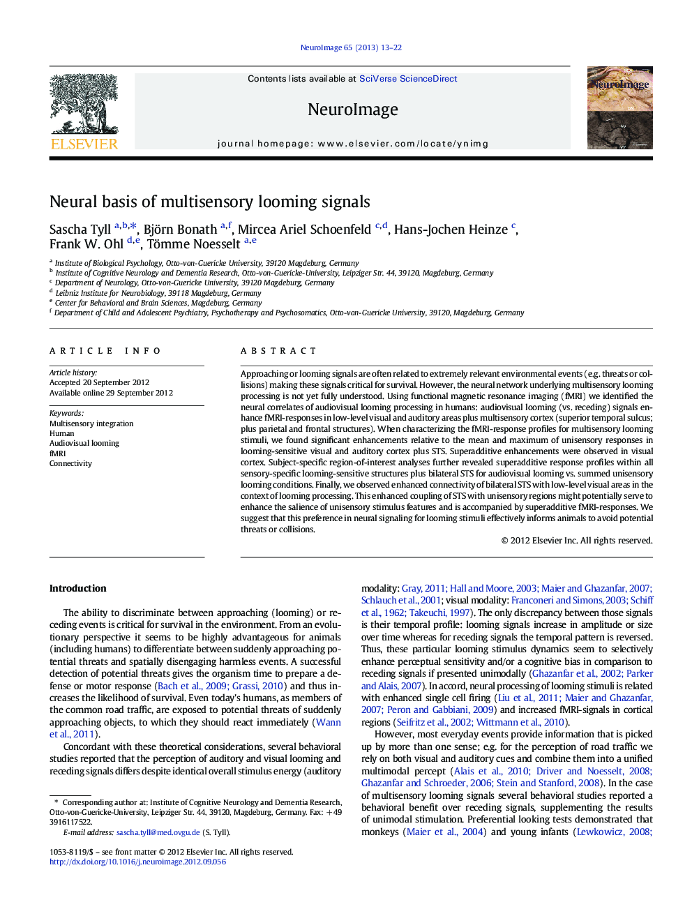 Neural basis of multisensory looming signals