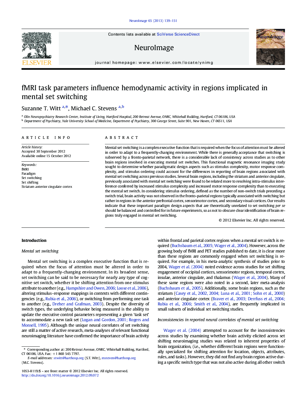 fMRI task parameters influence hemodynamic activity in regions implicated in mental set switching