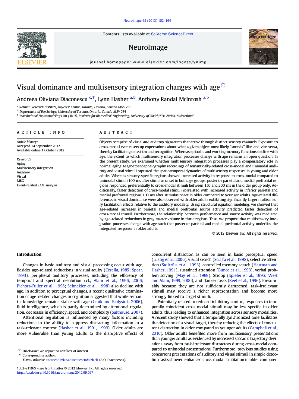 Visual dominance and multisensory integration changes with age