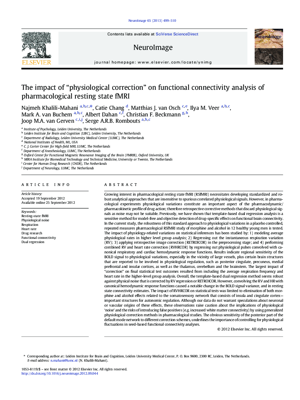 The impact of “physiological correction” on functional connectivity analysis of pharmacological resting state fMRI