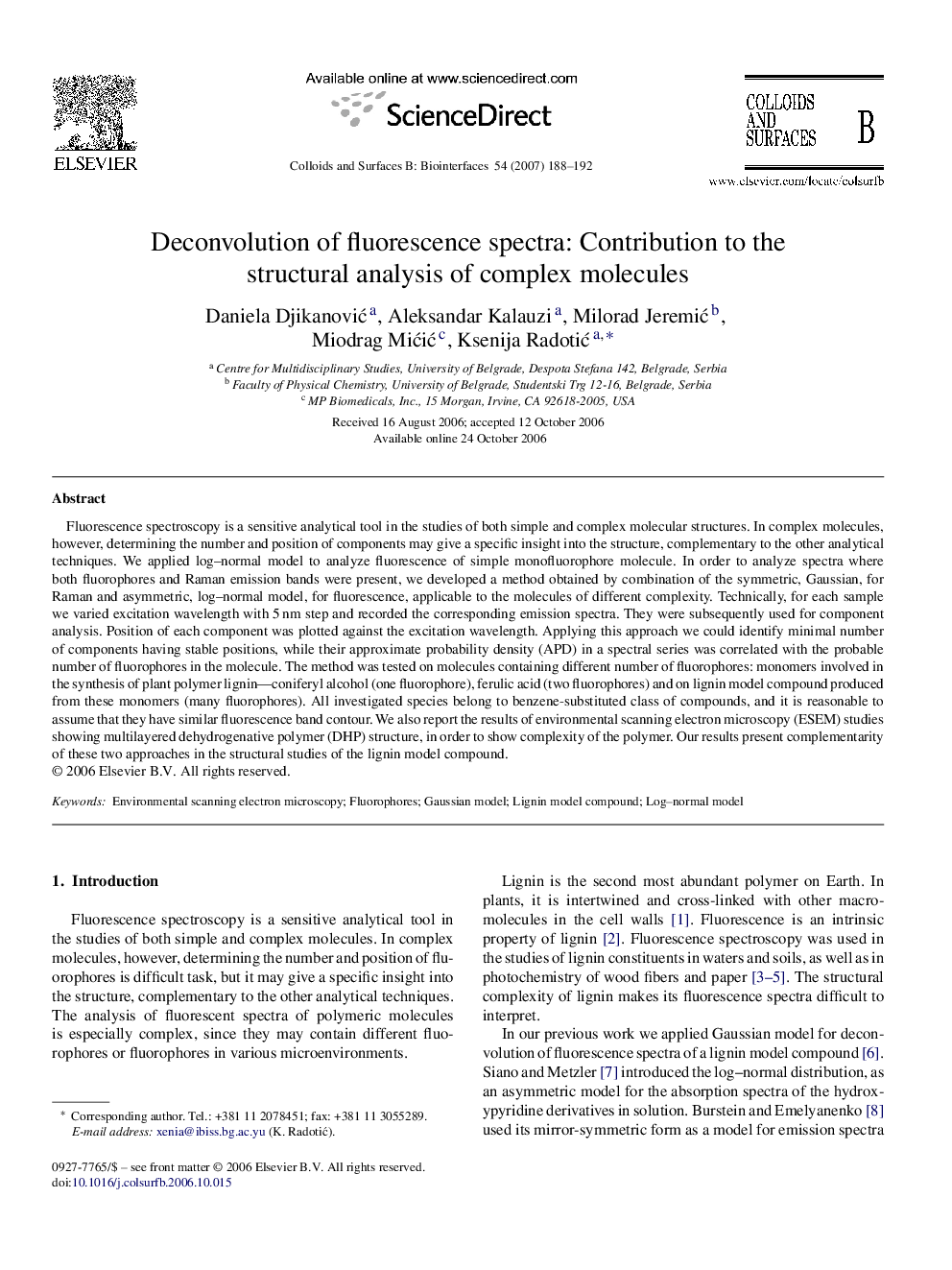 Deconvolution of fluorescence spectra: Contribution to the structural analysis of complex molecules