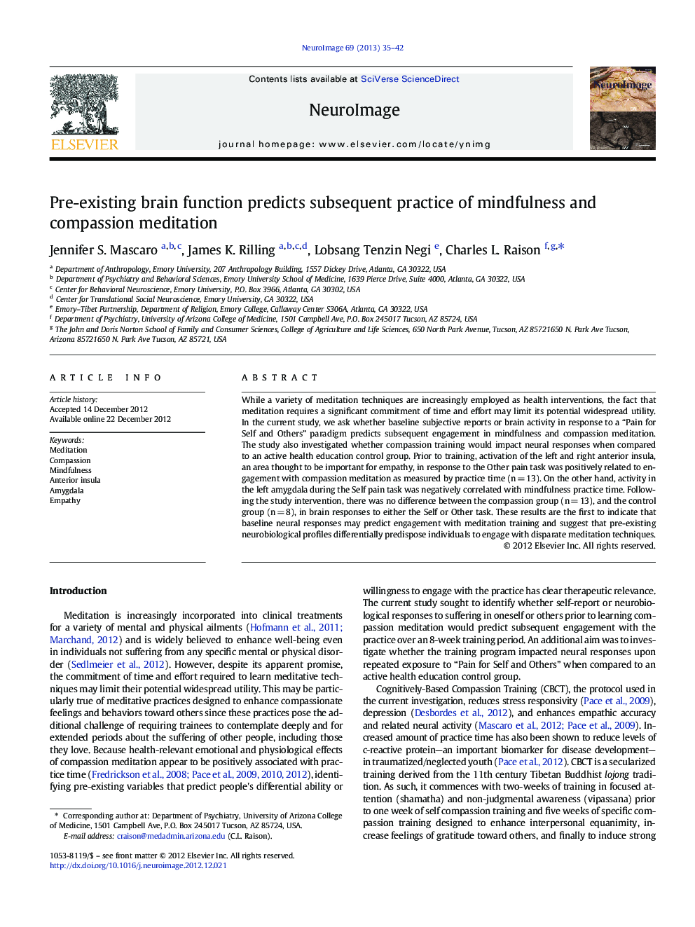 Pre-existing brain function predicts subsequent practice of mindfulness and compassion meditation