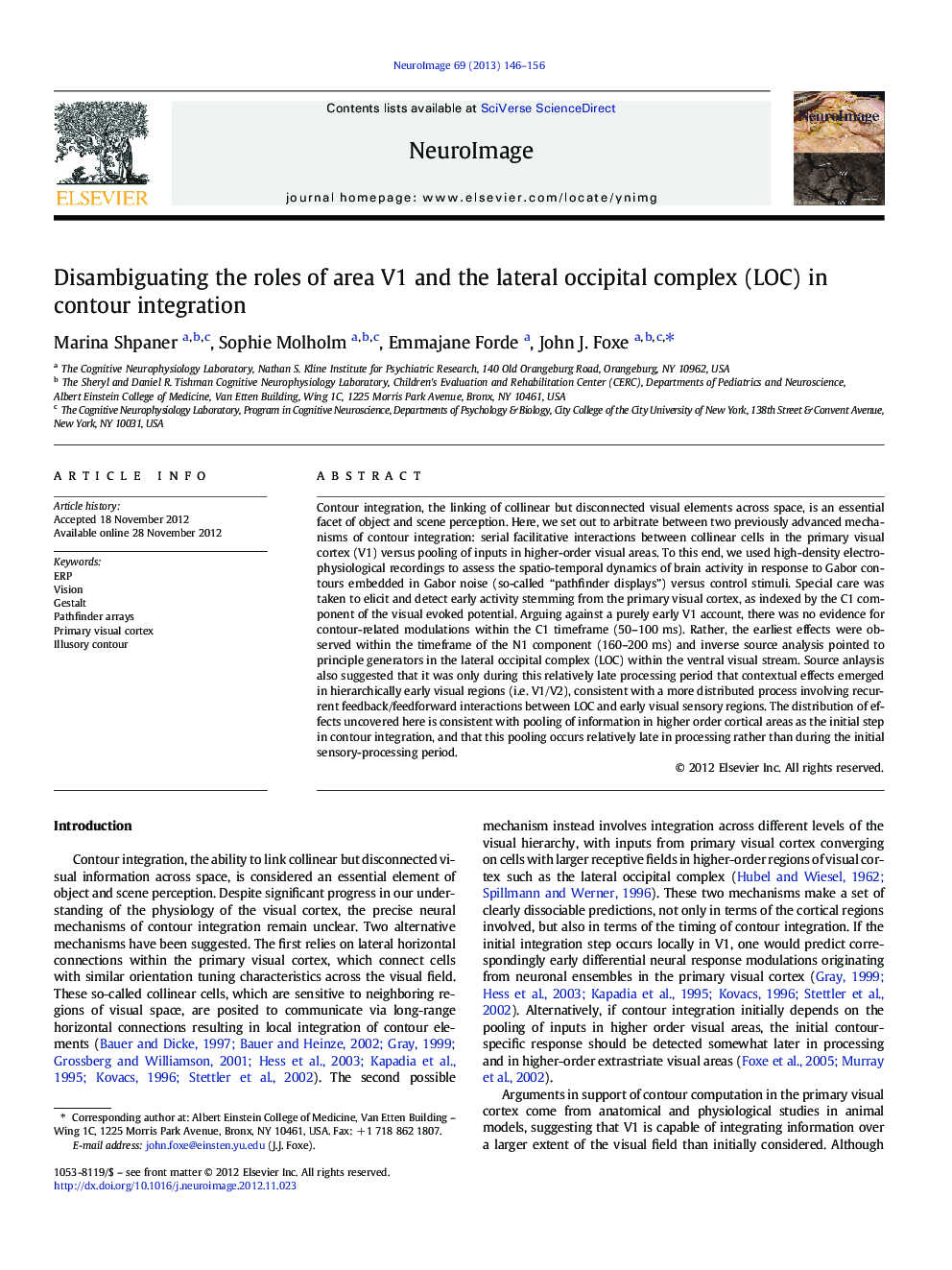 Disambiguating the roles of area V1 and the lateral occipital complex (LOC) in contour integration