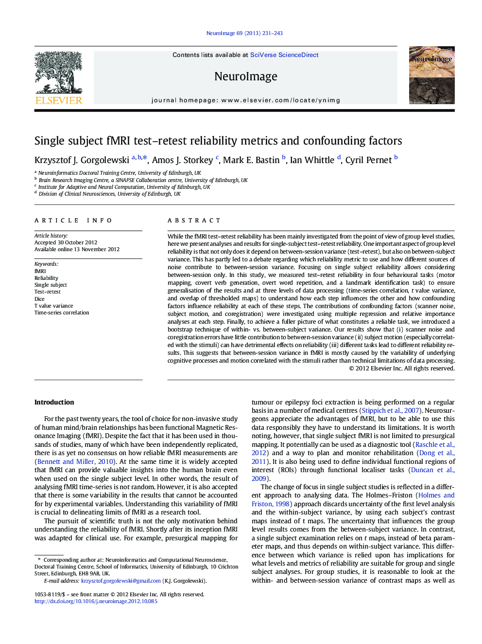 Single subject fMRI test-retest reliability metrics and confounding factors