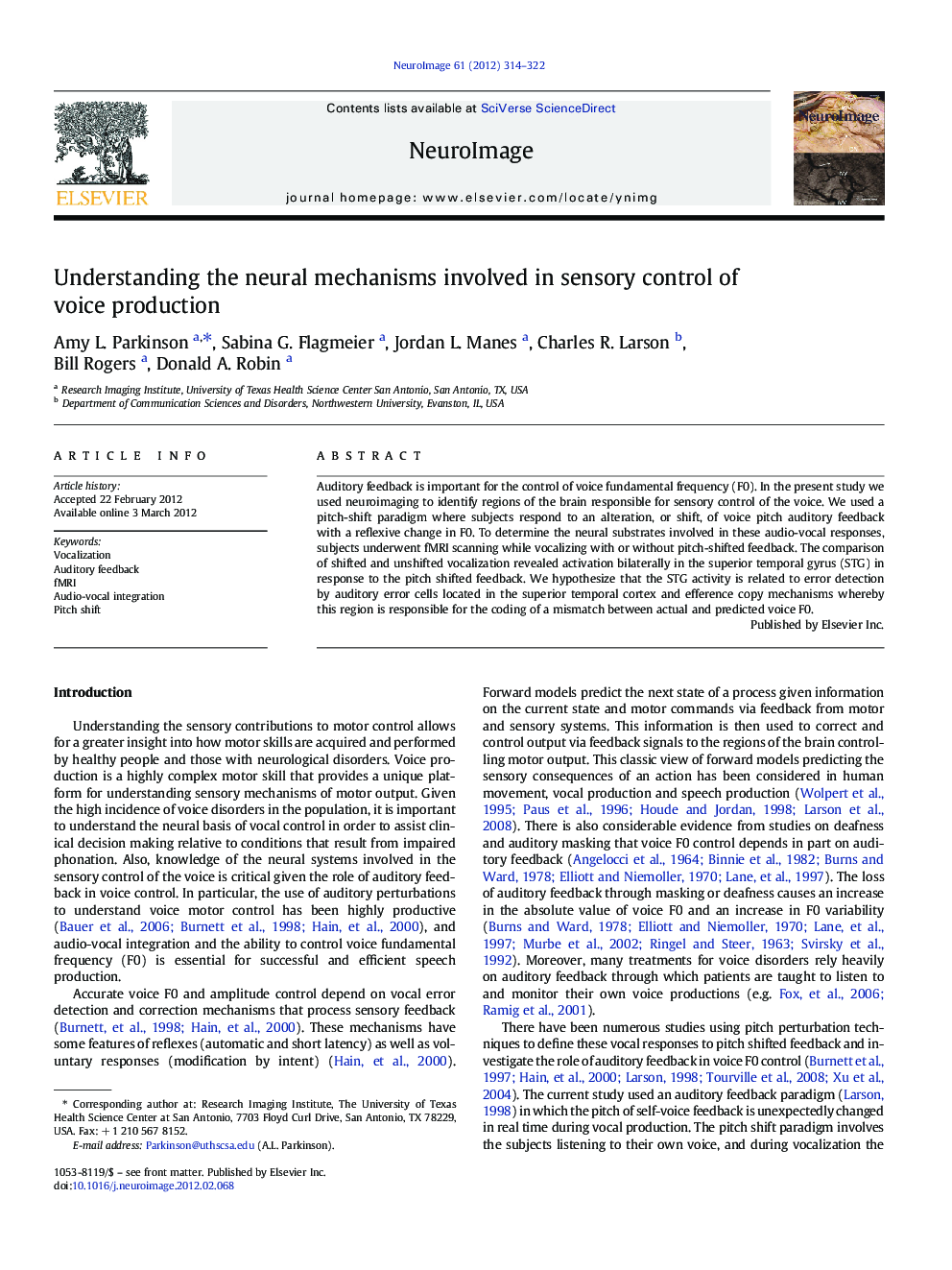 Understanding the neural mechanisms involved in sensory control of voice production