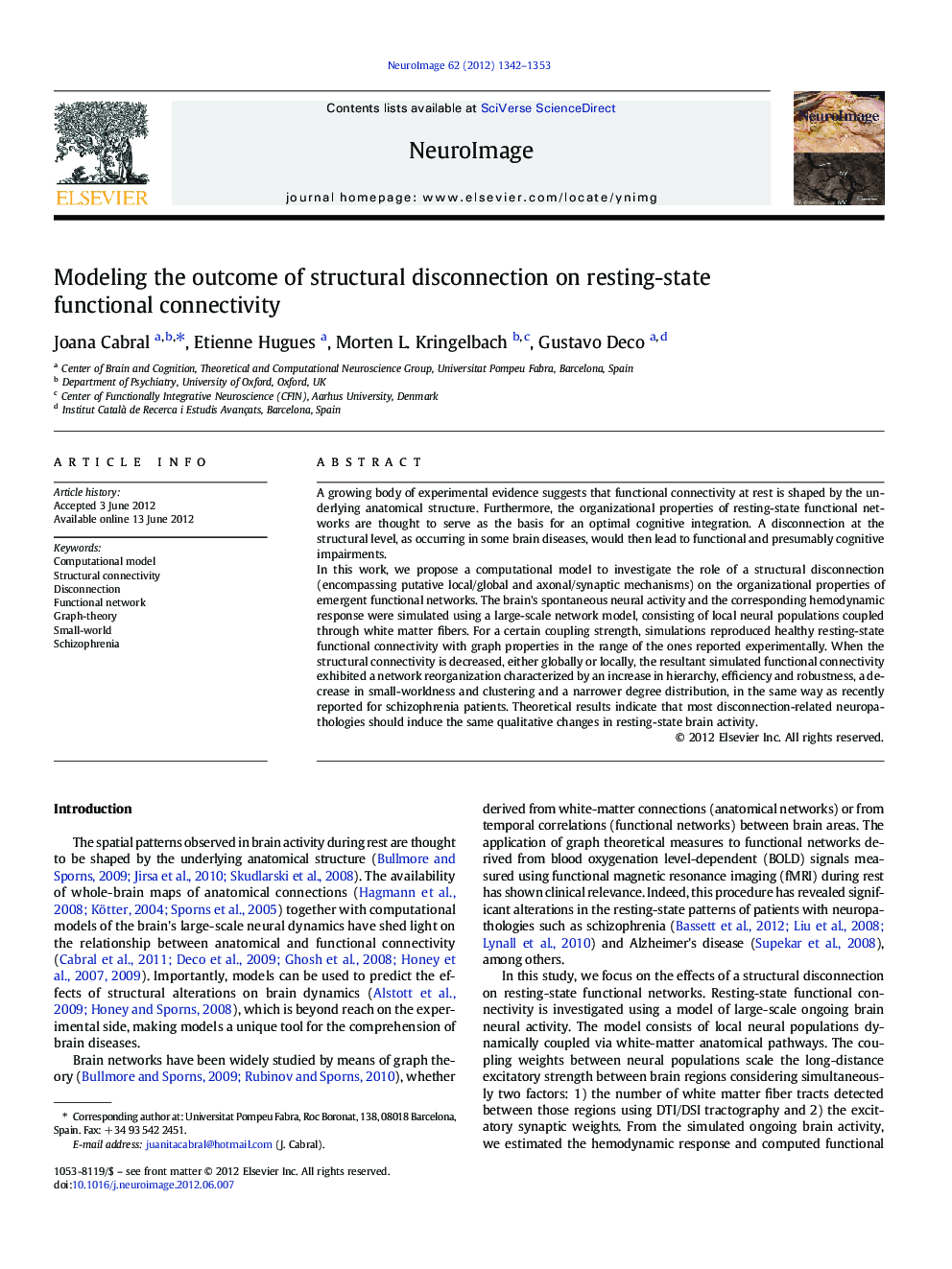 Modeling the outcome of structural disconnection on resting-state functional connectivity