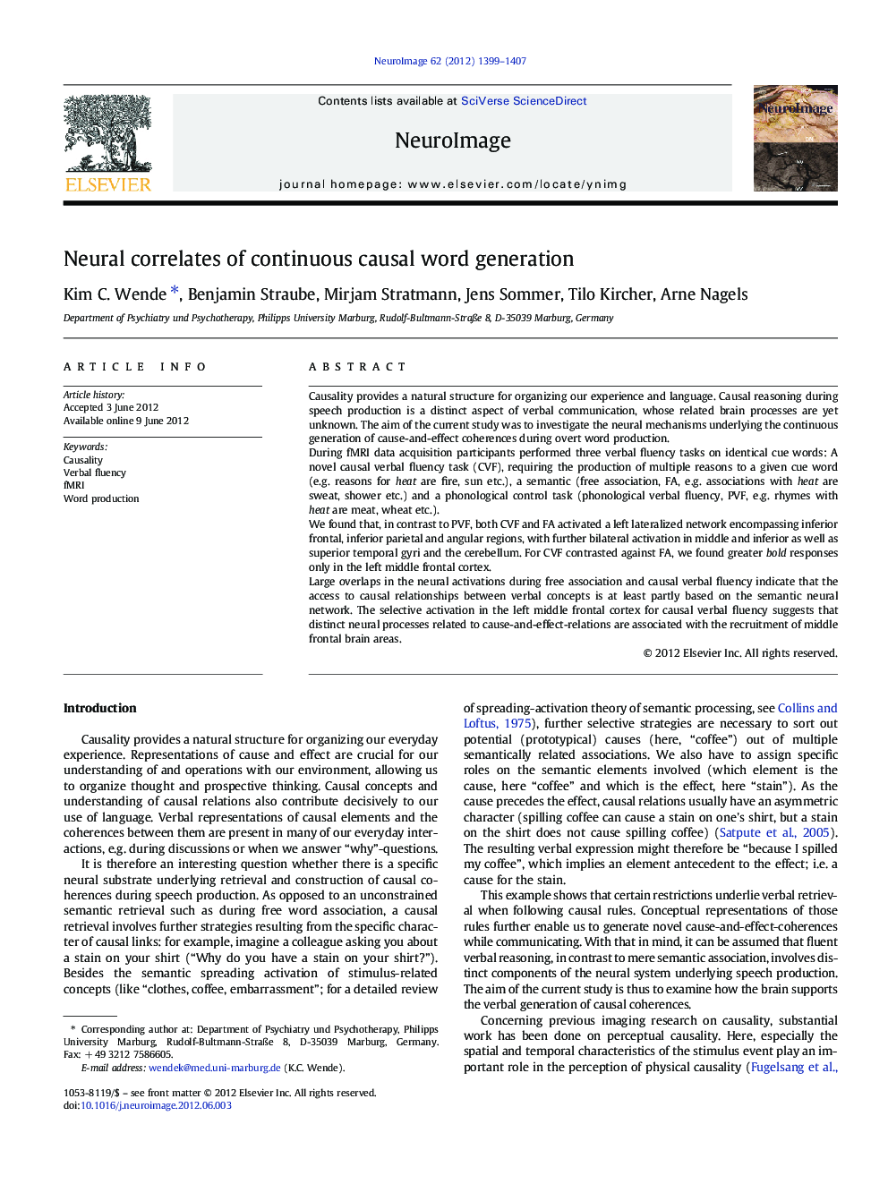 Neural correlates of continuous causal word generation