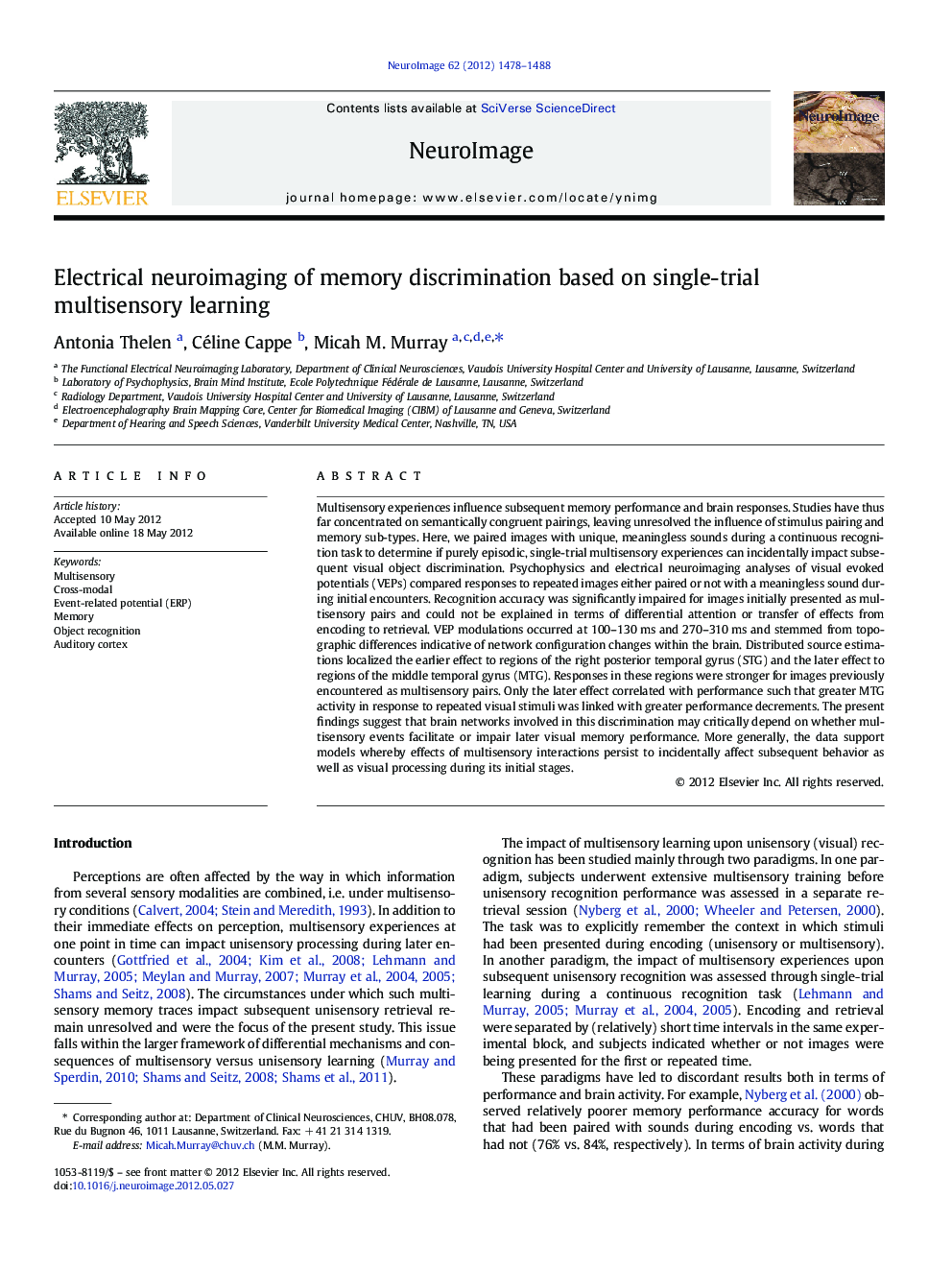 Electrical neuroimaging of memory discrimination based on single-trial multisensory learning