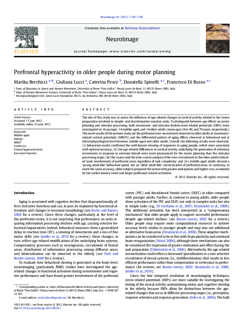 Prefrontal hyperactivity in older people during motor planning