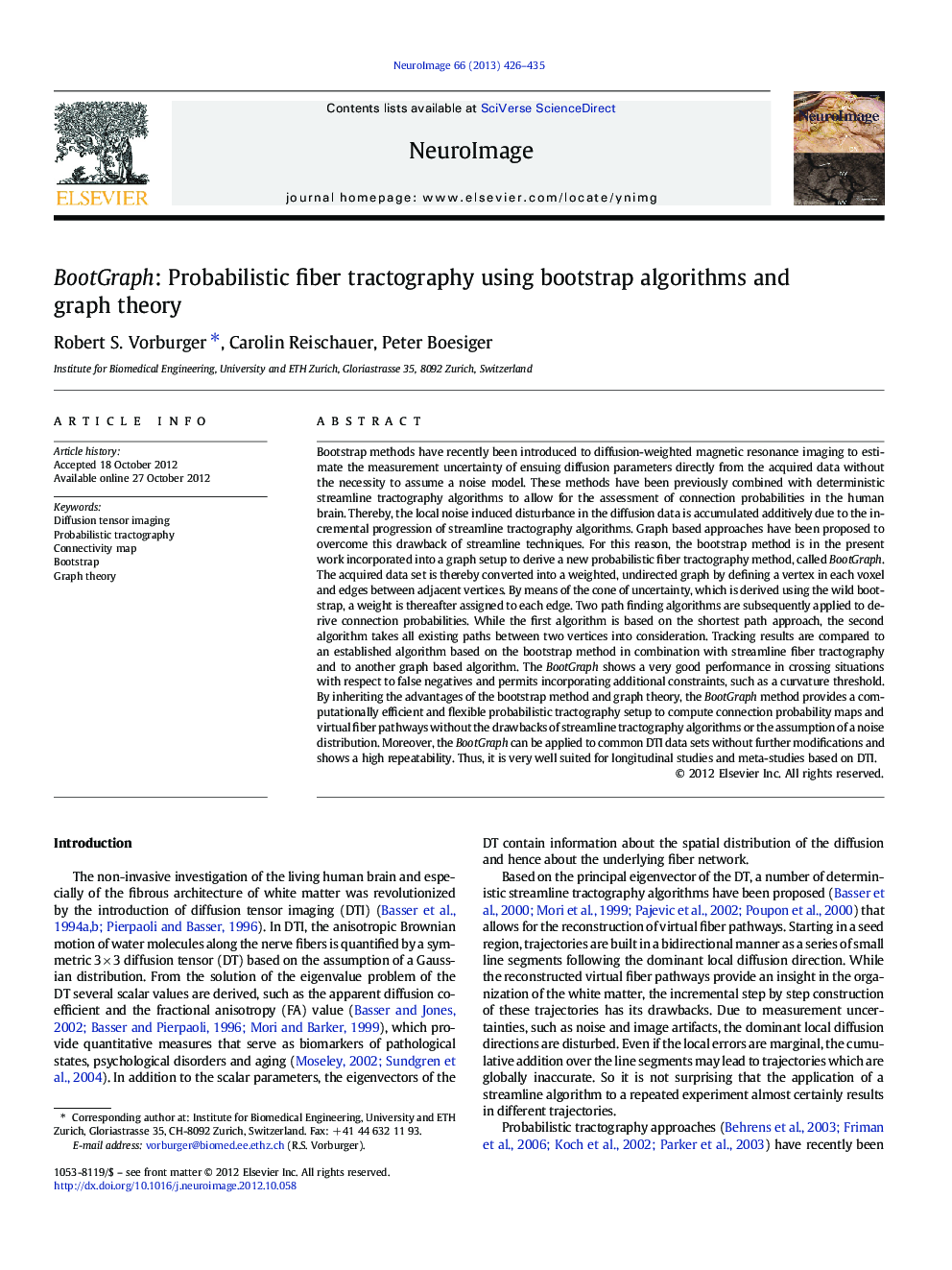 BootGraph: Probabilistic fiber tractography using bootstrap algorithms and graph theory