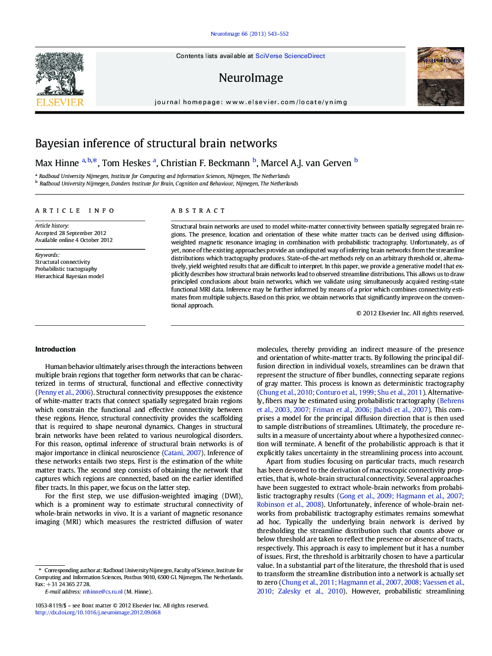 Bayesian inference of structural brain networks