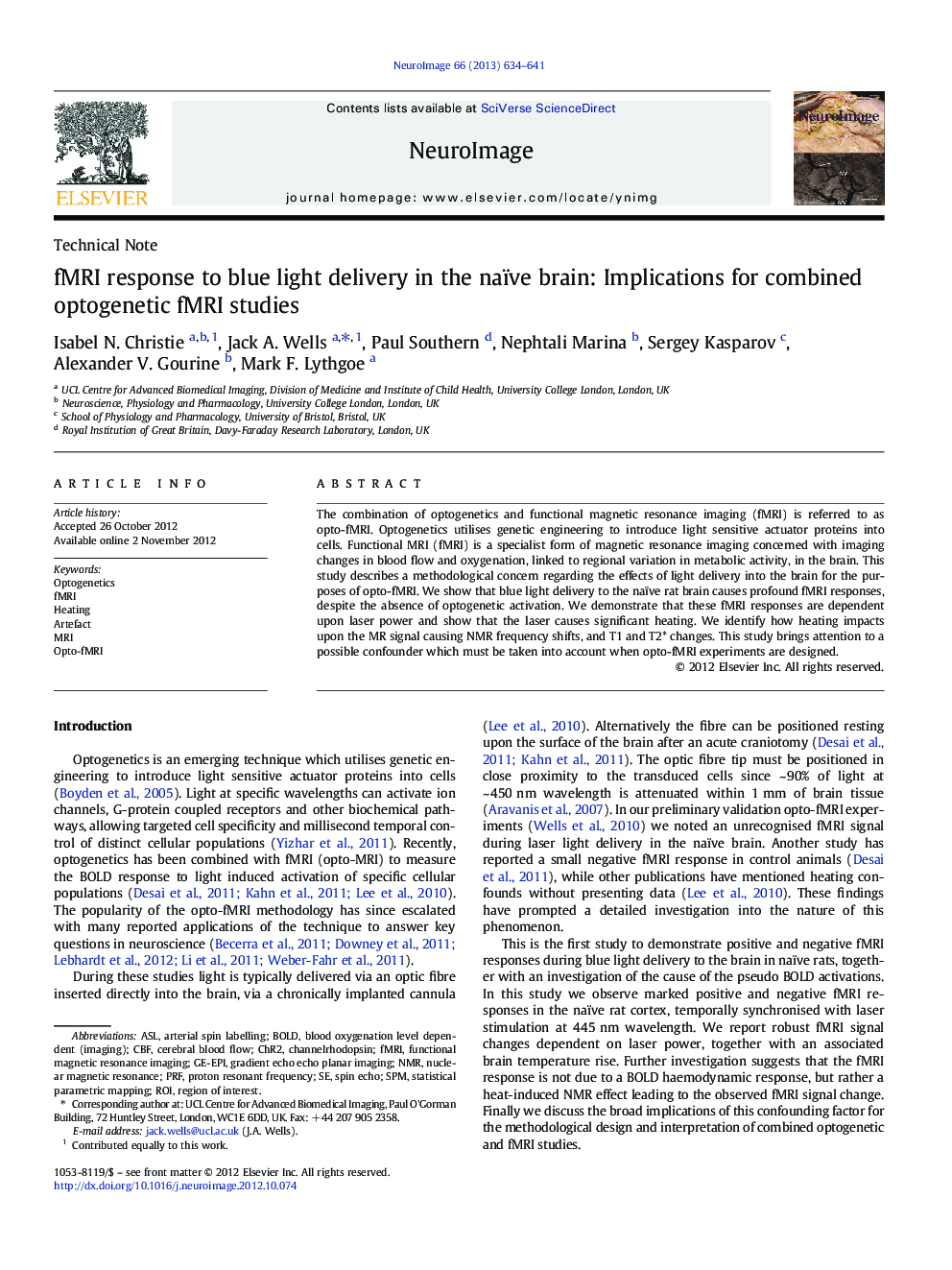 fMRI response to blue light delivery in the naïve brain: Implications for combined optogenetic fMRI studies