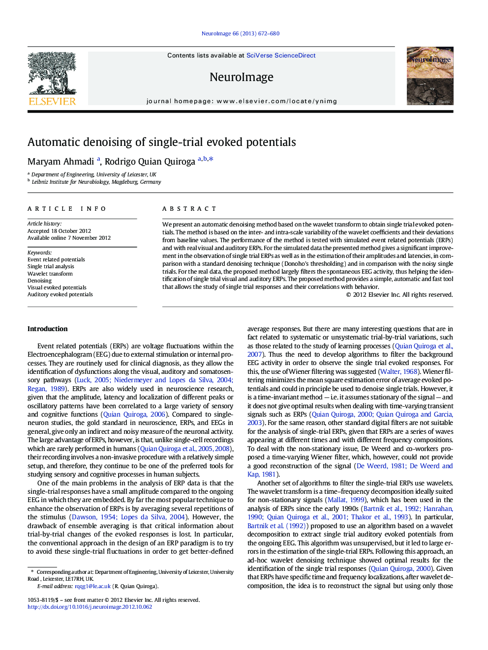 Automatic denoising of single-trial evoked potentials