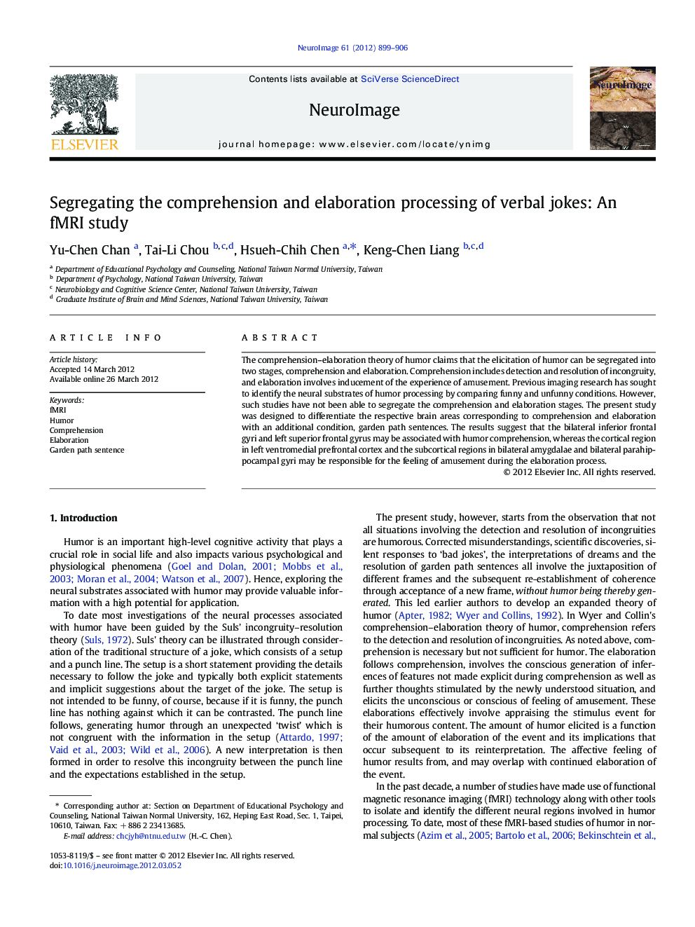 Segregating the comprehension and elaboration processing of verbal jokes: An fMRI study