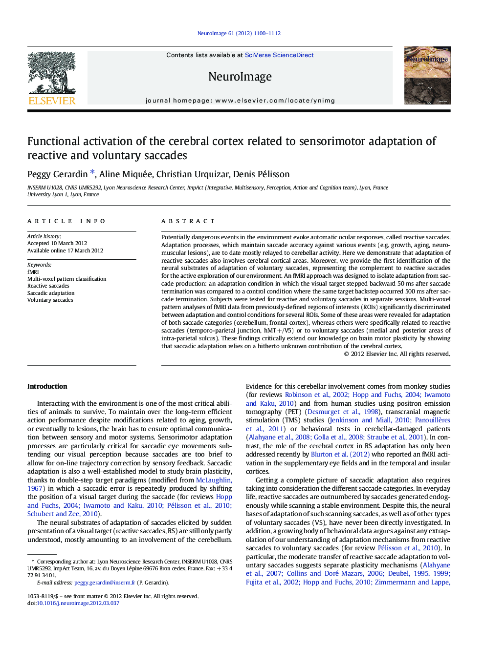 Functional activation of the cerebral cortex related to sensorimotor adaptation of reactive and voluntary saccades