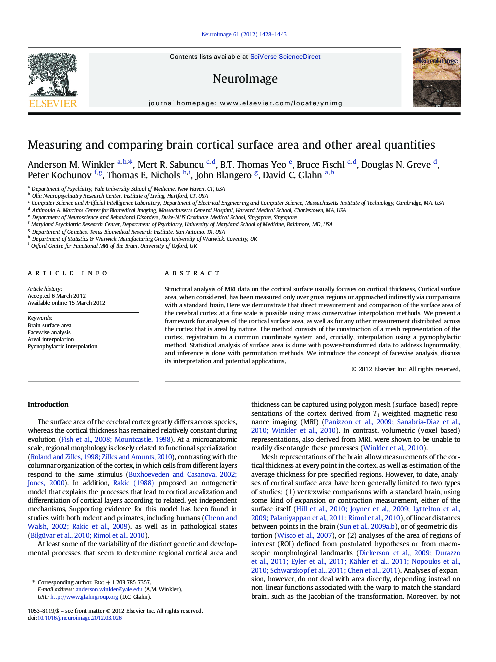 Measuring and comparing brain cortical surface area and other areal quantities