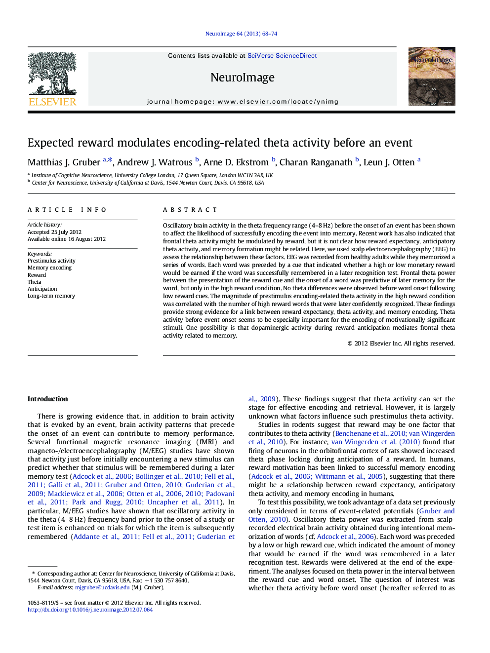 Expected reward modulates encoding-related theta activity before an event