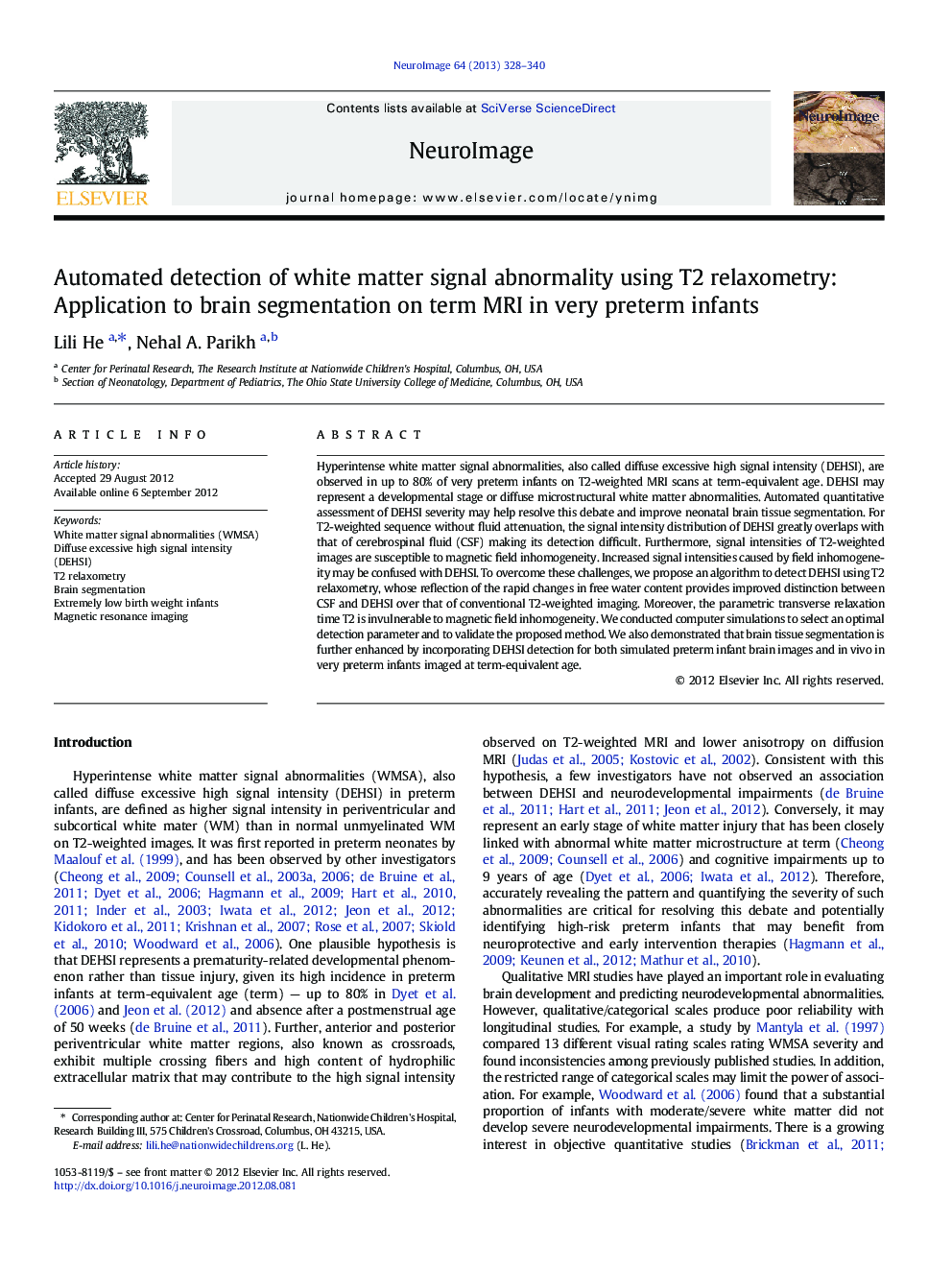 Automated detection of white matter signal abnormality using T2 relaxometry: Application to brain segmentation on term MRI in very preterm infants