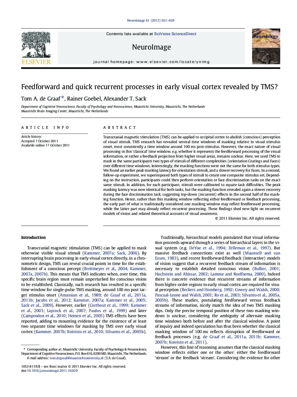 Feedforward and quick recurrent processes in early visual cortex revealed by TMS?