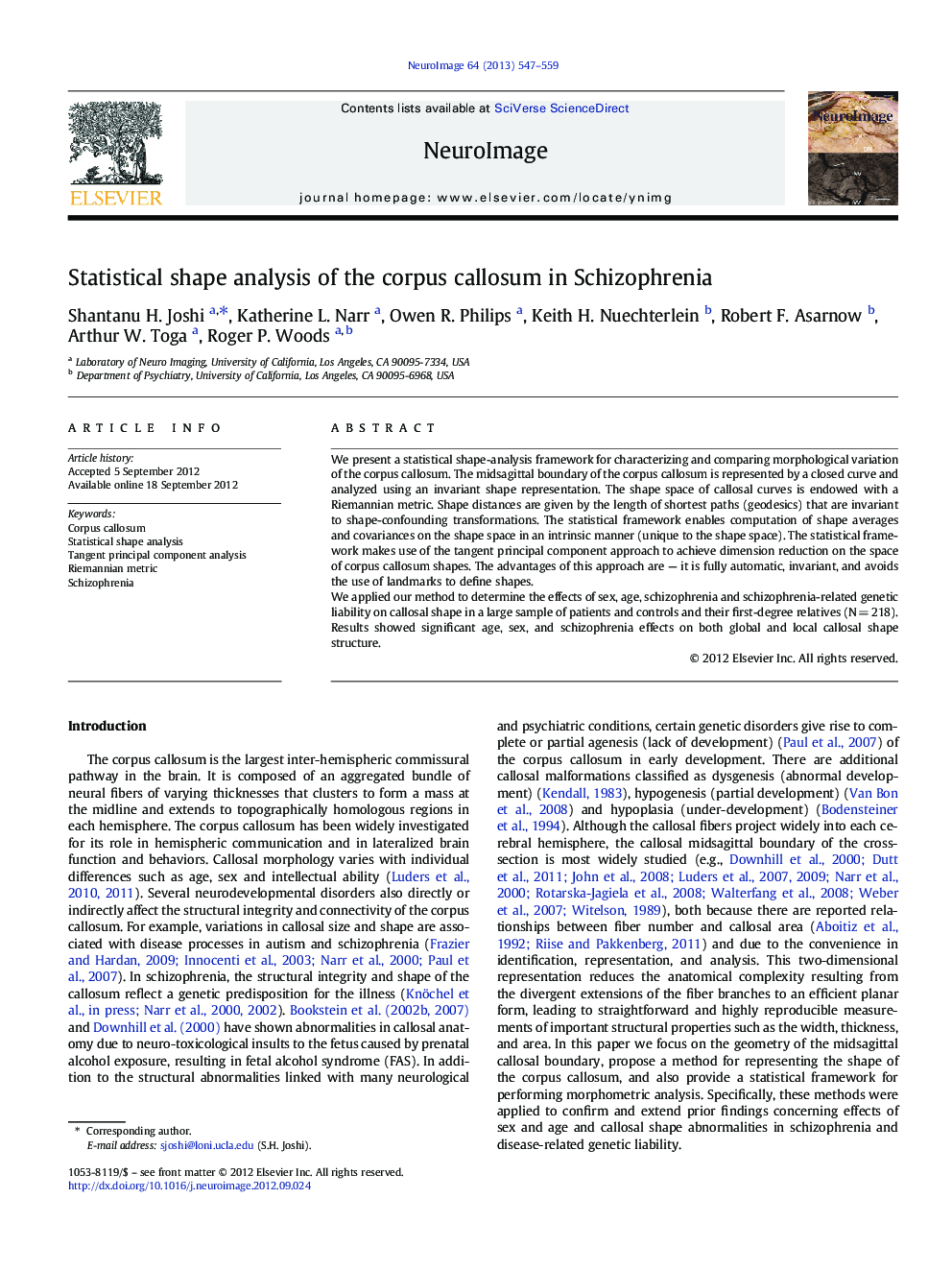 Statistical shape analysis of the corpus callosum in Schizophrenia